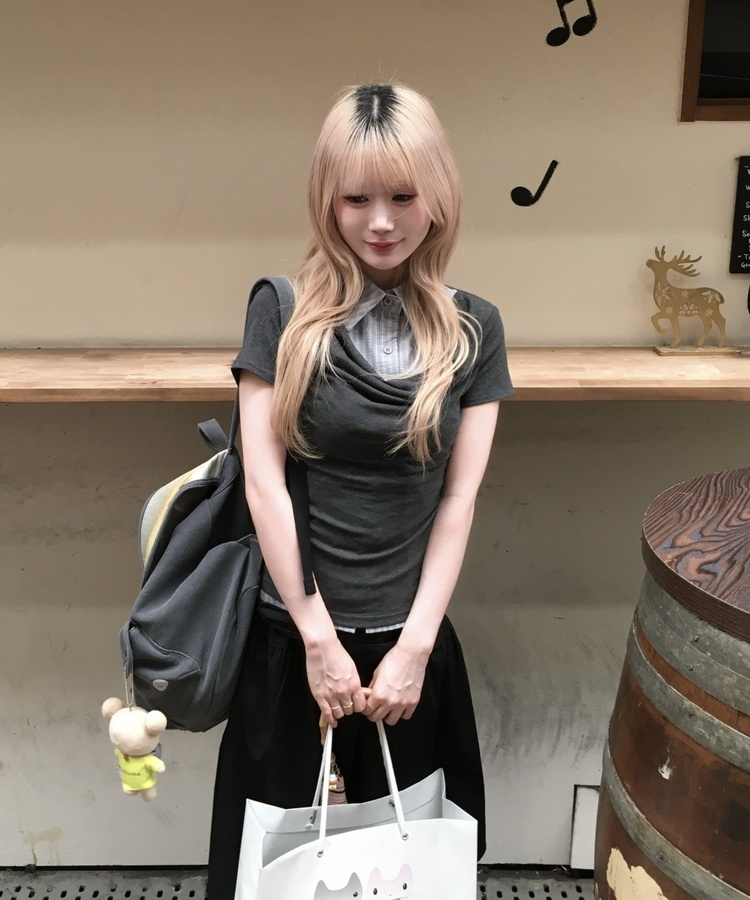 シャツレイヤードシャーリングトップス DEEP GRAY