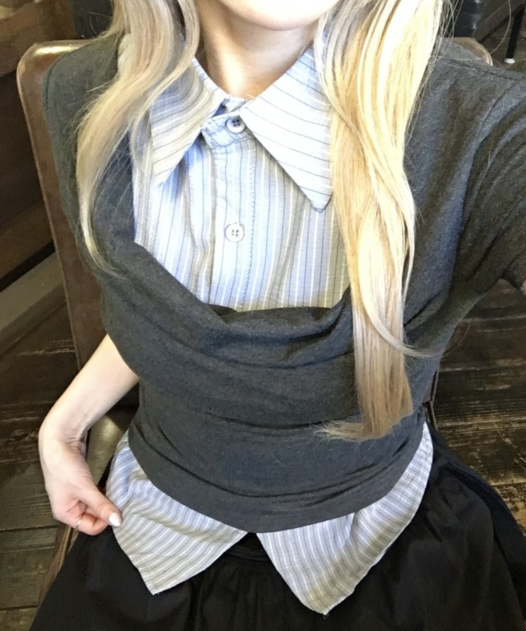 シャツレイヤードシャーリングトップス DEEP GRAY