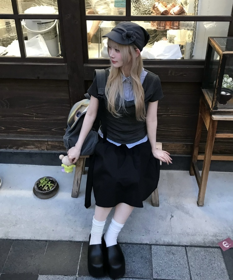 シャツレイヤードシャーリングトップス DEEP GRAY
