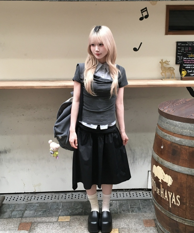 シャツレイヤードシャーリングトップス DEEP GRAY