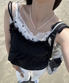 쉬폰 시스루 프릴나시 블랙