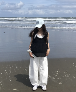 쉬폰 시스루 프릴나시 블랙