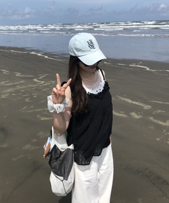 쉬폰 시스루 프릴나시 블랙