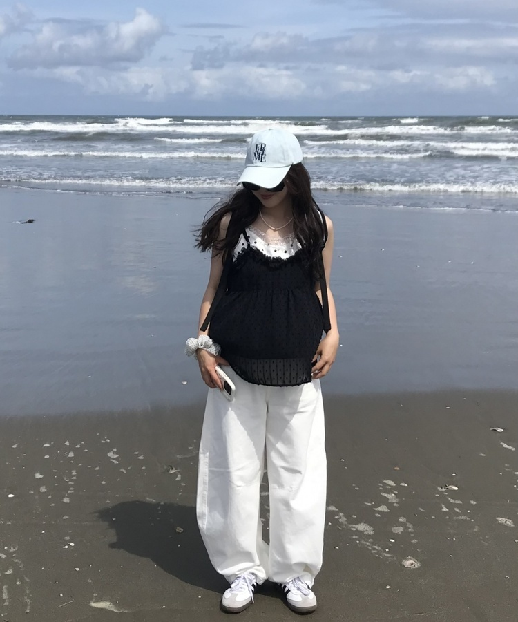 쉬폰 시스루 프릴나시 블랙