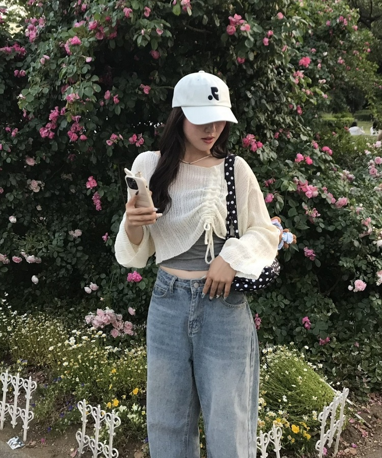 언발 리본 크롭 니트 아이보리