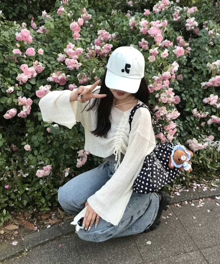 언발 리본 크롭 니트 아이보리