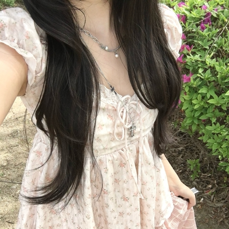 [물먹?/복숭아] 퓨어 코티지 모리걸 리본 베이비돌 나시 반팔 블라우스 티셔츠 핑크