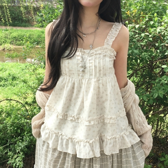 코티지 모리 베이비돌 옆지퍼 잔꽃 캉캉 나시 블라우스 아이보리