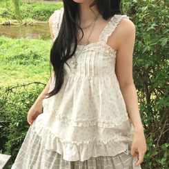 코티지 모리 베이비돌 옆지퍼 잔꽃 캉캉 나시 블라우스 아이보리