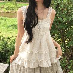 코티지 모리 베이비돌 옆지퍼 잔꽃 캉캉 나시 블라우스 아이보리