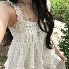 코티지 모리 베이비돌 옆지퍼 잔꽃 캉캉 나시 블라우스 아이보리