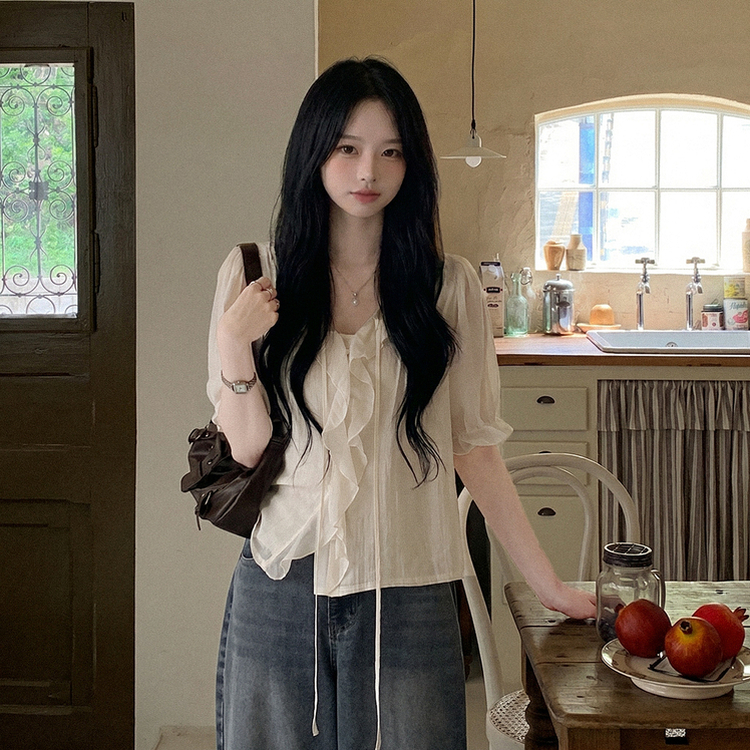 フリルシースルーシフォンブラウス(5color) BEIGE