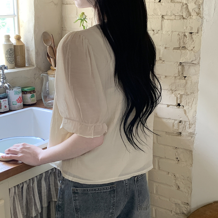 フリルシースルーシフォンブラウス(5color) BEIGE