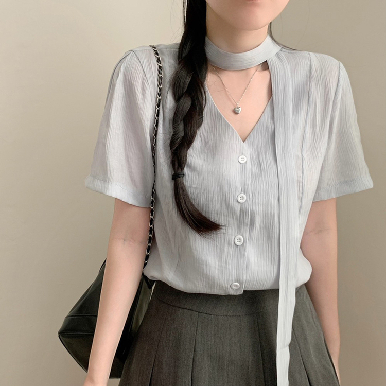 ルーズフィット半袖ブラウス(5color) SKY BLUE