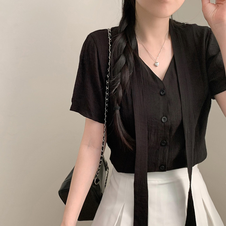 ルーズフィット半袖ブラウス(5color) BLACK