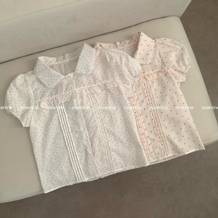 丸襟レースピンタックパフ半袖ブラウス