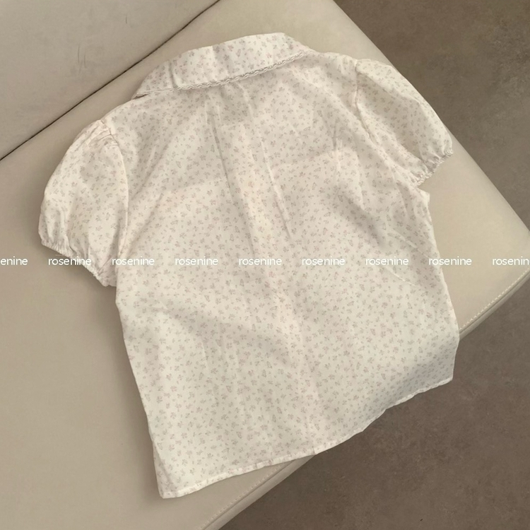 丸襟レースピンタックパフ半袖ブラウス