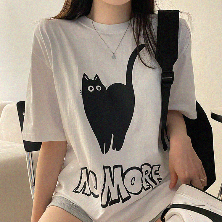キャットオーバーフィットプリント半袖Tシャツ WHITE
