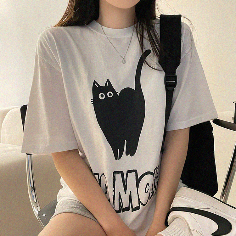 キャットオーバーフィットプリント半袖Tシャツ WHITE