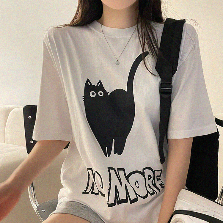 キャットオーバーフィットプリント半袖Tシャツ WHITE