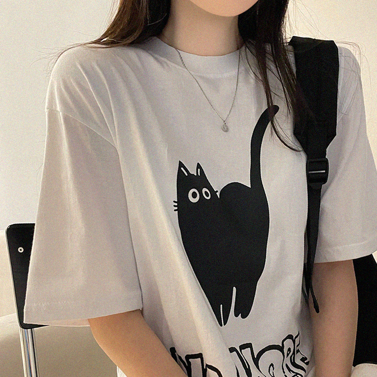 キャットオーバーフィットプリント半袖Tシャツ WHITE