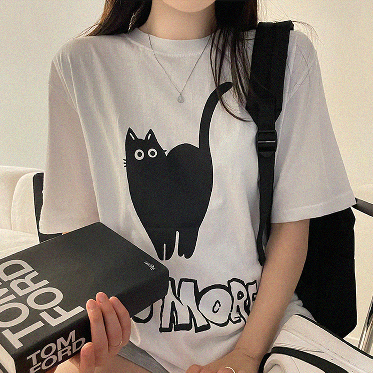 キャットオーバーフィットプリント半袖Tシャツ WHITE