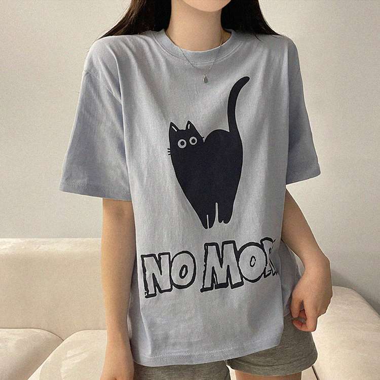 キャットオーバーフィットプリント半袖Tシャツ SKY BLUE