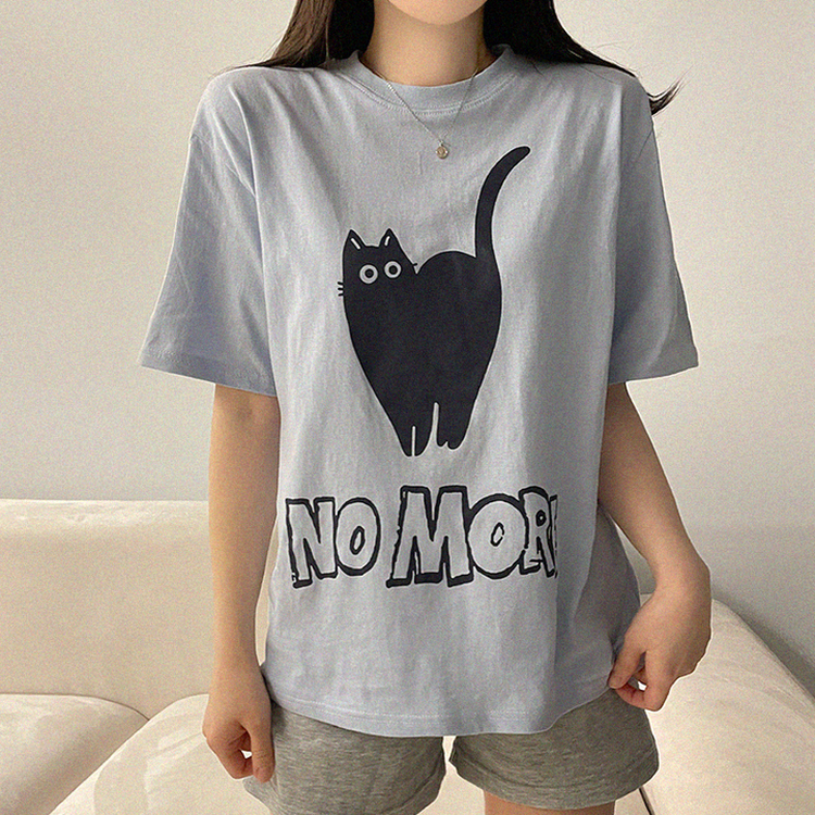 キャットオーバーフィットプリント半袖Tシャツ SKY BLUE