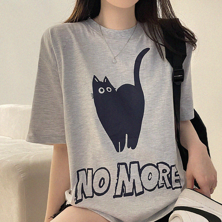 キャットオーバーフィットプリント半袖Tシャツ MELANGE WHITE