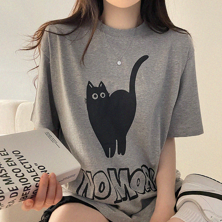 キャットオーバーフィットプリント半袖Tシャツ MELANGE