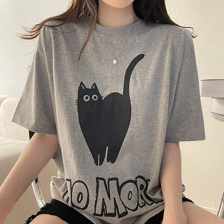 キャットオーバーフィットプリント半袖Tシャツ MELANGE