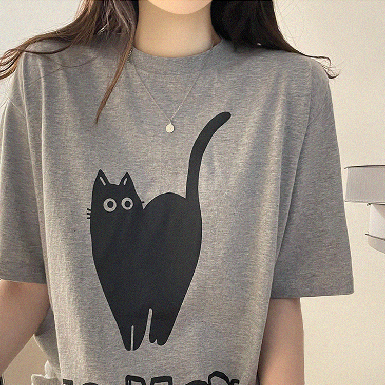 キャットオーバーフィットプリント半袖Tシャツ MELANGE