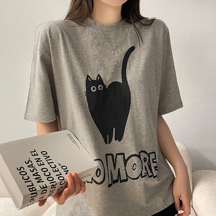 キャットオーバーフィットプリント半袖Tシャツ MELANGE