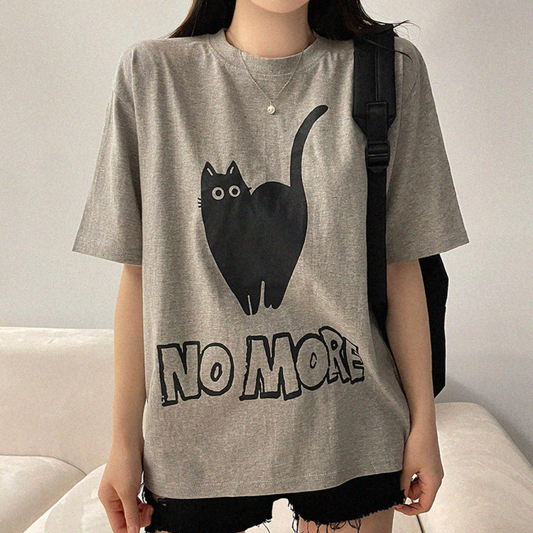 キャットオーバーフィットプリント半袖Tシャツ MELANGE