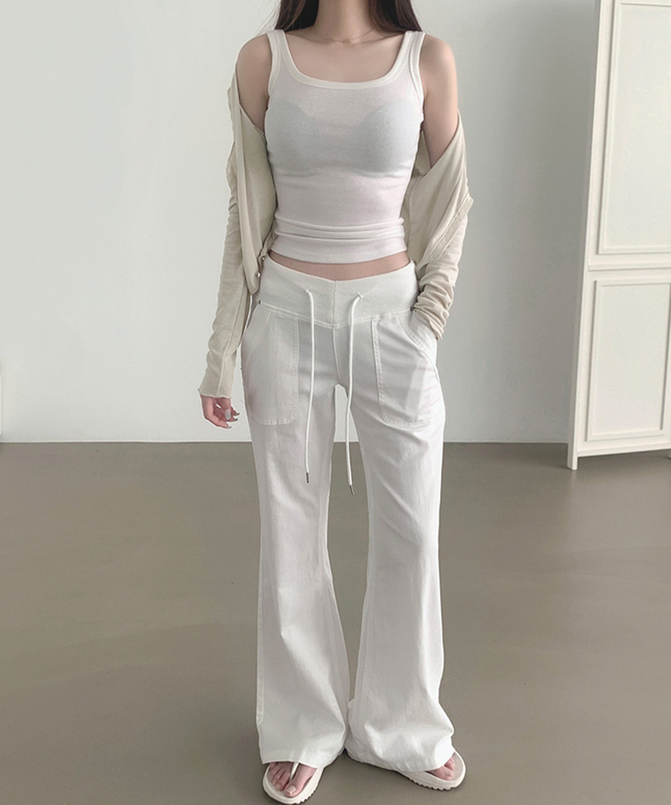 【丈別】ストリングコットンブーツカットフレアパンツ WHITE