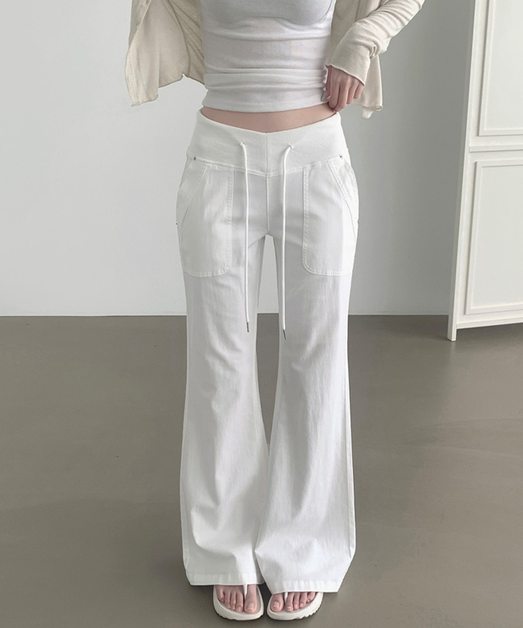 【丈別】ストリングコットンブーツカットフレアパンツ WHITE