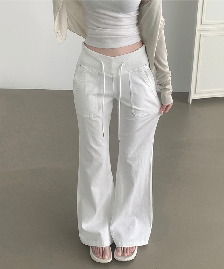 【丈別】ストリングコットンブーツカットフレアパンツ WHITE