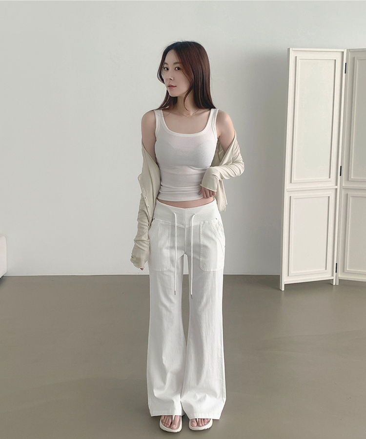 【丈別】ストリングコットンブーツカットフレアパンツ WHITE