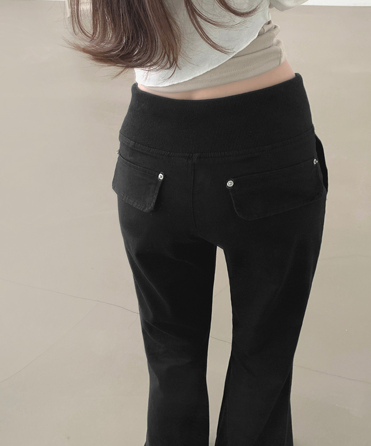 【丈別】ストリングコットンブーツカットフレアパンツ BLACK