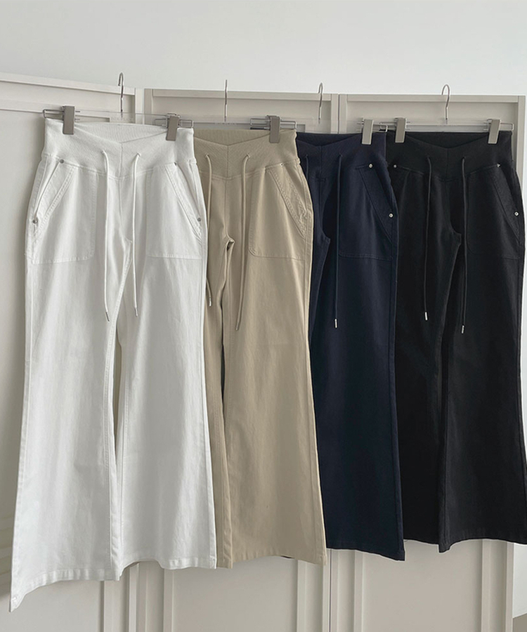 【丈別】ストリングコットンブーツカットフレアパンツ