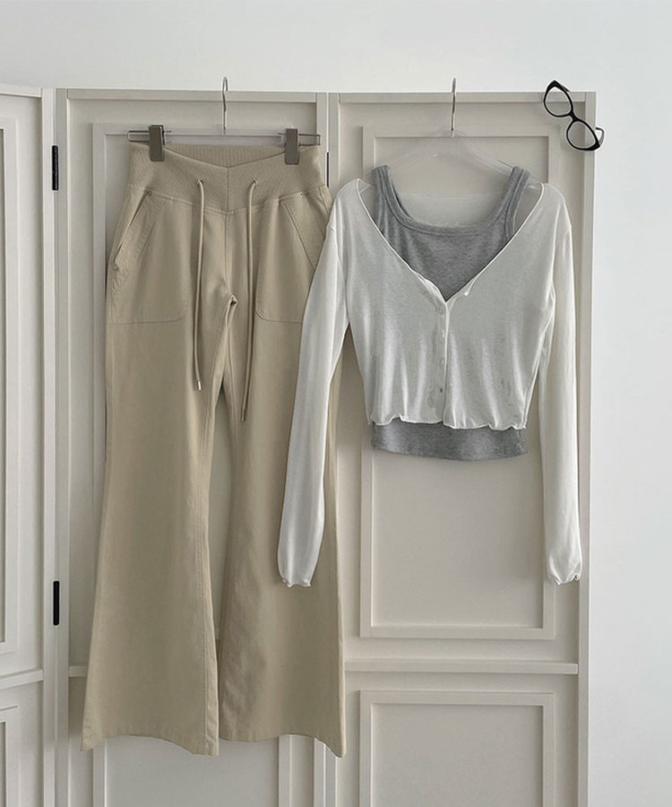 【丈別】ストリングコットンブーツカットフレアパンツ