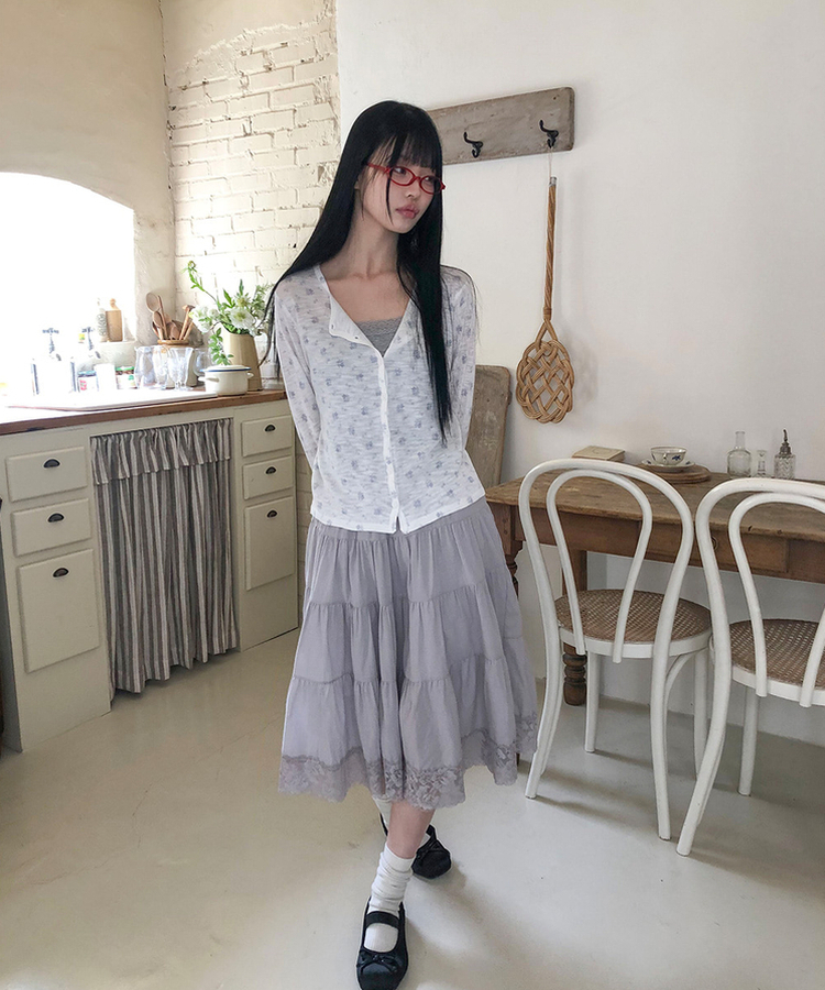アンナモリナーリ シルク レース ティアード スカート 40 イタリア製 L
