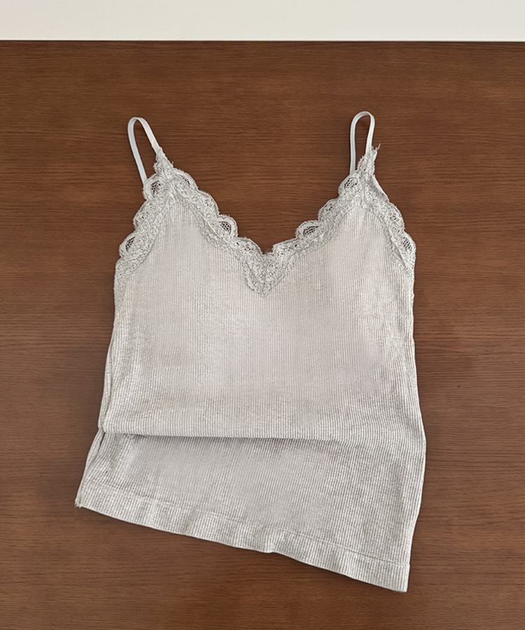 【カップ付き】レースストラップリブキャミソール(5color)