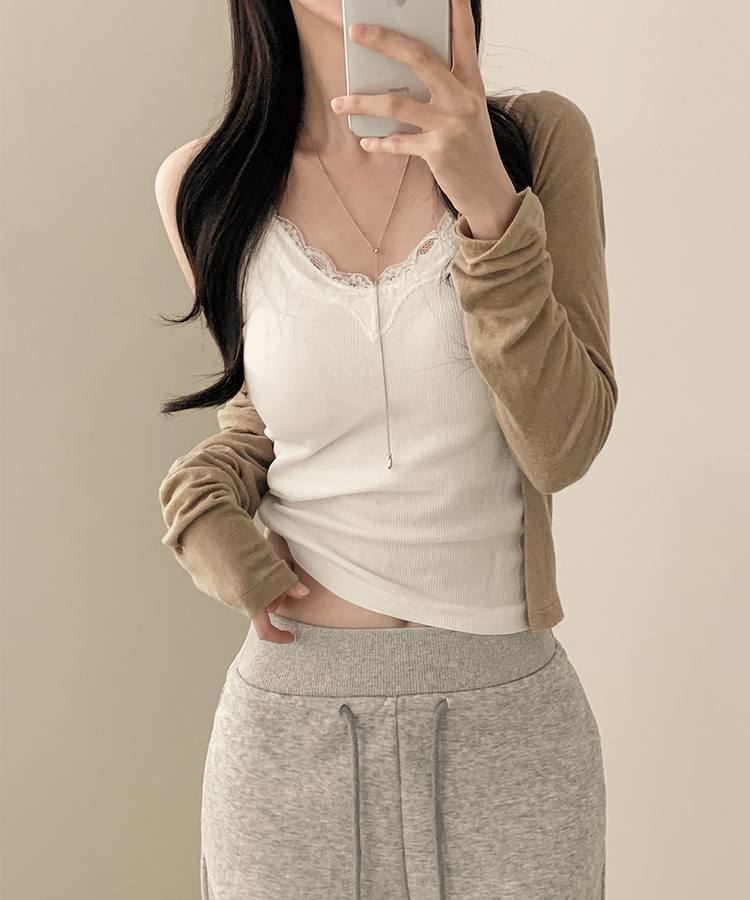 【カップ付き】レースストラップリブキャミソール(5color) WHITE