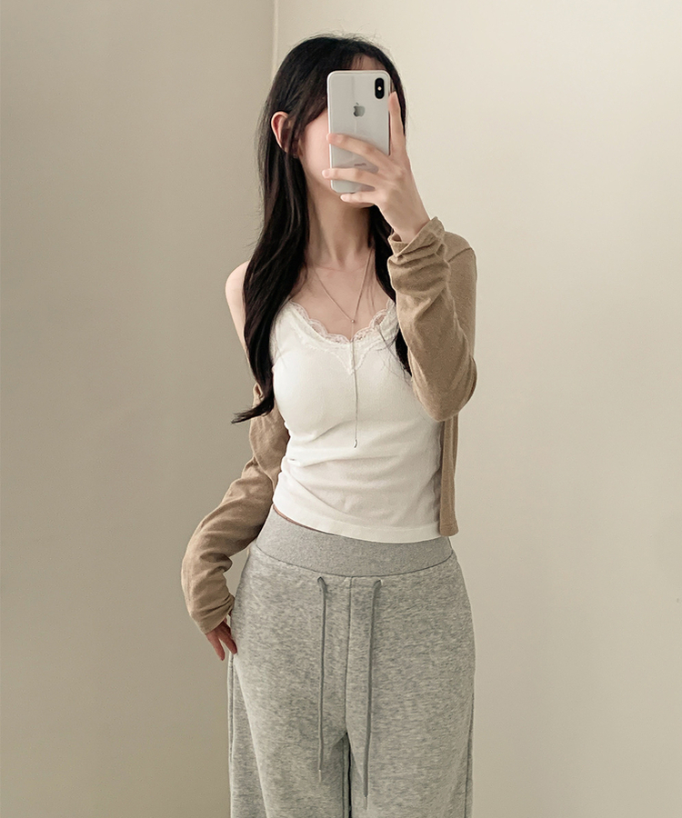 【カップ付き】レースストラップリブキャミソール(5color) WHITE