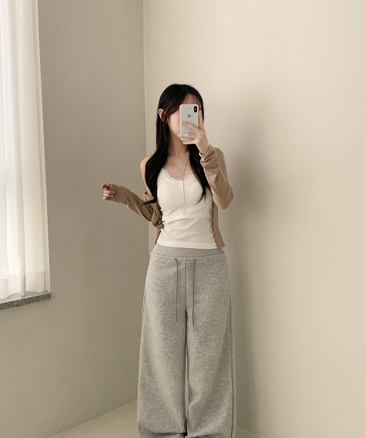 【カップ付き】レースストラップリブキャミソール(5color) WHITE