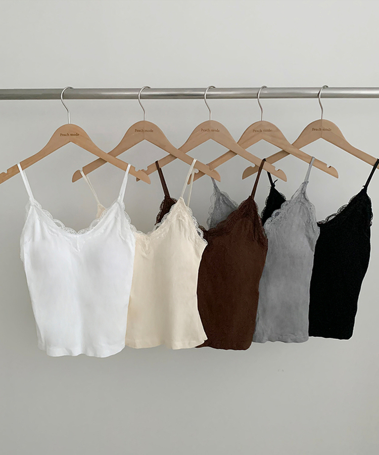 【カップ付き】レースストラップリブキャミソール(5color)