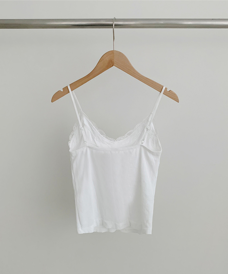 【カップ付き】レースストラップリブキャミソール(5color)