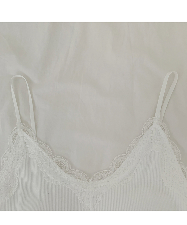 【カップ付き】レースストラップリブキャミソール(5color)
