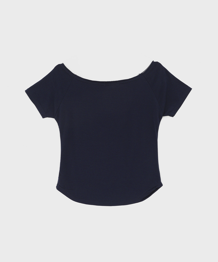 スリムレタリングオフショルダー半袖Tシャツ
